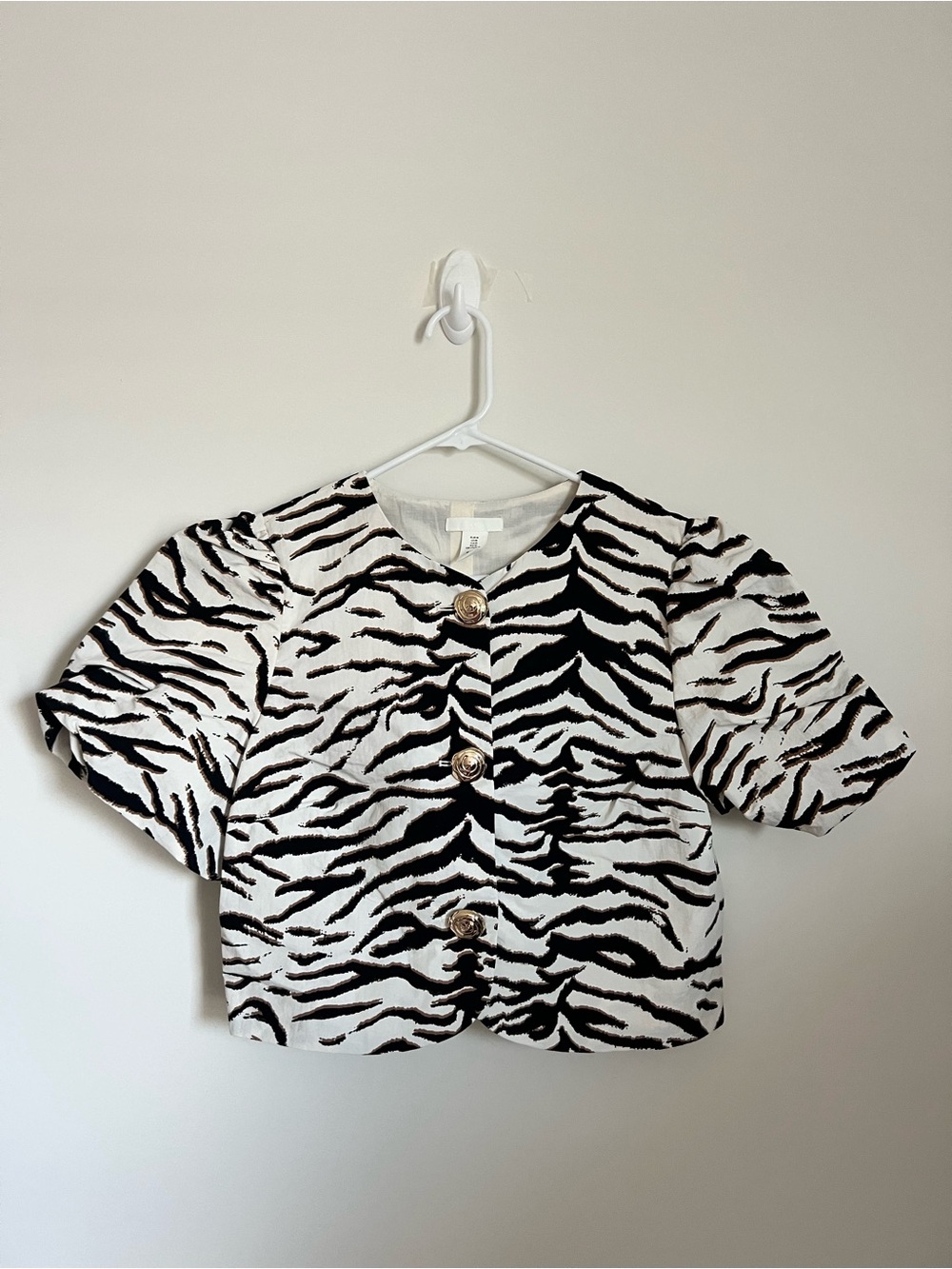 H&M Kids Zebra Print Button-Front Top - Black & White with Gold Buttons